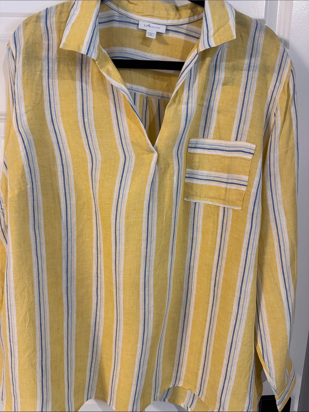 J. Jill Yellow, White and Blue Popover Shirt - Picture 3 of 4